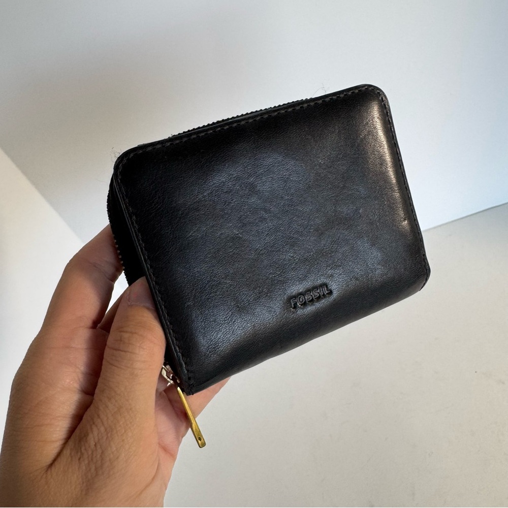 Fossil Leather Black Folding Wallet Bag Purse